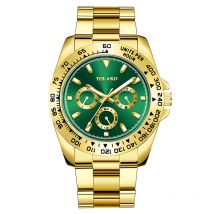 Montre homme dorée, bracelet en acier, montre-bracelet d'affaires, quartz lumineux