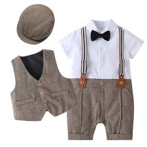 Mère et enfants bébé garçon gentleman robe de baptême été garçon une pièce robe d'escalade