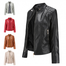 Veste en cuir PU à col montant grande taille pour femme Veste en cuir pour femme