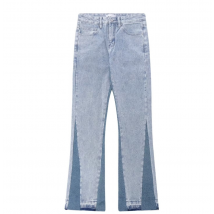 [VintageBlend] Men's Distressed Jeans - Washed Color Block Denim | Relaxed Flare Fit