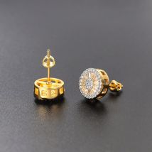 Bijoux unisexes Mode nouvelles boucles d'oreilles hip hop rondes en diamant boucles d'oreilles filetées micro incrustées de zircons, boucles d'oreilles mode de rue plaquées or