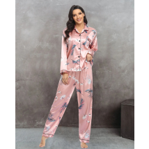 Two-piece set of elastic satin home wear pajamas for women,
