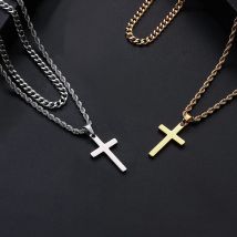 Collier en acier inoxydable pour hommes en or véritable avec pendentif multicouches superposés