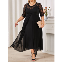 Robe de cocktail grande taille en dentelle brodée pour femme, idéale pour le printemps et l'été.