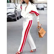 Women's Clothing autumn Y2K striped zipper top jacket casual sports suit women