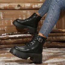 Bottines rétro de style britannique à plateforme, bottes skinny montantes, bottes simples, tendance grande taille
