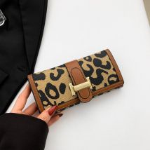 leopard print wallet long women's wallet clutch bag  fold wallet card holder short H buckle wallet