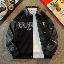 Veste de baseball à manches en cuir PU pour homme, style urbain, broderie hip hop, hauts pour couple, vestes pour femme