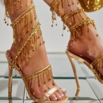 2025 Summer New Fashionable Water Diamond Around Foot Roman Style High Heel Sandals 35-42 Large Women's Shoes