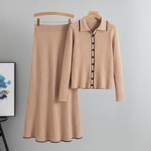 Women's Clothing Sweater Cardigan Skirt Two Piece Suit Spring And Autumn Knitted Slim Suit