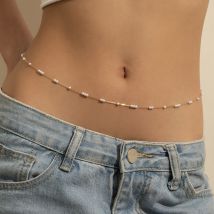 Chaîne de taille en perles de millet de style froid et sexy pour femmes, chaîne de corps géométrique en métal à une seule couche