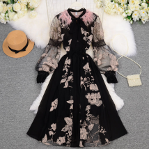 Women's heavy embroidery flowers ostrich feather lace-up elegant dress for women