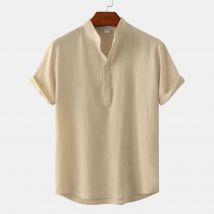 Chemise décontractée à manches courtes en coton et lin pour hommes