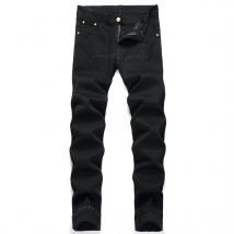 Vêtements pour hommes Punk Black Letter Broderie Slim Stretch Small Straight Leg Jeans pour hommes Taille moyenne