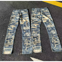 Jean délavé vintage pour homme – Jean jambe large à imprimé numérique | Pantalon bootcut droit rétro