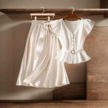 Jupe longue en satin abricot de style populaire, élégante, à la mode et drapée
