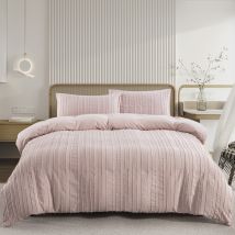 Fluffy Cut Flower Striped Pink Vertical Striped Quilt Cover Duvet Cover Bedding Three Piece Set