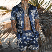 Chemise ample style plage d'été, tenue décontracté hawaïenne, ensemble deux pièces imprimé