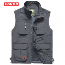 FGKKS Hommes Maille Gilet Multi Poche À Séchage Rapide Sans Manches Veste Reporter Lâche En Plein Air Décontracté Mince De Pêche Gilets Gilet Mâle
