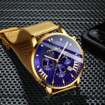 Montre de marque CRNAIRA montre à quartz pop pour hommes trois yeux six mains montre en or rustique étanche