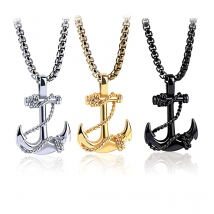 Colliers d'ancre classiques pour hommes, chaîne à pendentif, bijoux à la mode, couleur noir, or, argent, chaînes en acier inoxydable