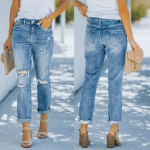Tendance mode femme Jean déchiré Pantalon femme bleu