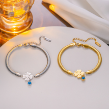 Stainless Steel Flower Eye Charm Bracelet For Women Girl Fashion Gold Color Snake Chain Roman Numerals Bracelet Waterproof Jewelry Gift