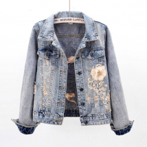 Vêtements pour femmes Veste courte en jean pour femme, veste slim à manches longues incrustée de diamants pour les petites personnes, veste à manches longues pour femme