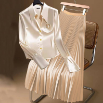 Women's Clothing Fashionable High End Tops Niche Unique Unique Cool White Acetate Satin Shirt