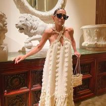 Women's Clothing fashionable halterneck three-dimensional flower floor-length cake dress