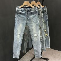 Vêtements pour hommes Été Délavage lourd Rétro Déchiré Jeans déchirés Marque tendance pour hommes Beau pantalon slim gratté Skinny Nine Point