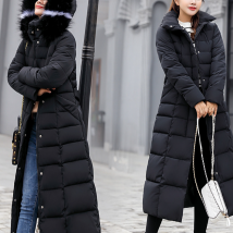 Veste matelassée en coton pour femme plus longue veste matelassée en coton slim au-dessus du genou col en fourrure de couleur Veste chaude veste matelassée en coton