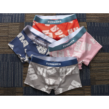 Lot de 4 sous-vêtements sexy pour hommes, boxer en pur coton, personnalisé, tendance, mode, imprimé, taille moyenne, quatre coins, confortable, nouvelle collection 2024