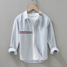 2092 Printemps Et Automne Coton Oxford Couleur Unie Col Carré Chemise À Manches Longues Chemise Homme Chemise Homme Décontractée Basique Jeunesse Tendance