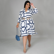 Women's printed pleated waist shirt plus size dress for women
