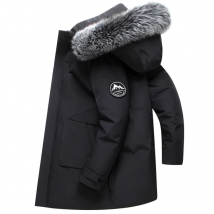 Down jacket men's mid-length 2024new hooded large fur collar fashionable winter thickened men's jacket trendy men