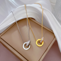 Luxe élégant cristal cercle tour de cou mode romain numérique en acier inoxydable or argent couleur pendentif colliers Bracelet pour femmes ensemble de bijoux