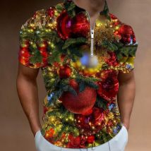 Men's Long-Sleeved Polo Shirt Christmas Element 3D Digital Printing Casual Polo Shirt
