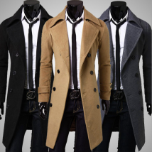 Men's long double-breasted trench coat men's tweed coat slim tweed coat