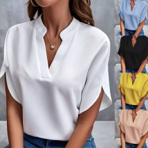[Cotton Linen] Women's Clothing Color V-neck Strapless Loose Linen Shirt Tops For Women