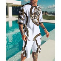 2 Piece Suits Men's Casual Aurora Pattern Short Sleeve T Shirt And Track Shorts Set Holiday Lounge Beach Sports Suit