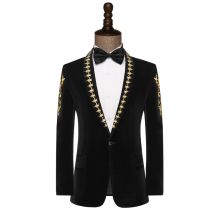 Men's Clothing Men's performance costume singer stage bar performance host art examination dress velvet black embroidered suit jacket