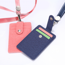 Lihanbao Badge Holder With Lanyard Fine Texture Multi-purpose Protect Portable ID Badge Card Holder Office Supplies-Dark Blue
