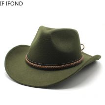 Chapeau de cowboy occidental à bord retroussé à la mode d'hiver avec cuir rétro Gentleman Lady Jazz Cowgirl Cap Church Sombrero Caps