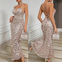 Robe de soirée sexy à bretelles et paillettes pour femme, nouveauté 2025