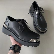 Men Harajuku Korean Man Leather Couple Shoes Streetwear Fashion Casual Thick Platform Metal Leather Wedding Men Loafers Shoes