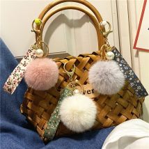 Bag Charm Creative Floral Ribbon Keychain Cute Plush Bag Pendant Small Fresh Pearl Car Key Chain Accessories Pendant