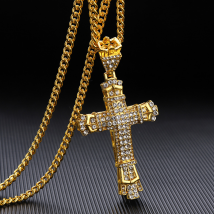 Collier Hip Hop pour hommes avec pendentif croix en diamant