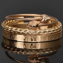 Bangles Bracelet Viking Wolf Three Piece Set Stainless Steel Wire Braided Rope Roman Numeral Bracelet