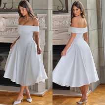 Women's Clothing New Elegant Simple Solid Color One Shoulder Low Cut Waist Slimming Banquet Dress Dress For Women
